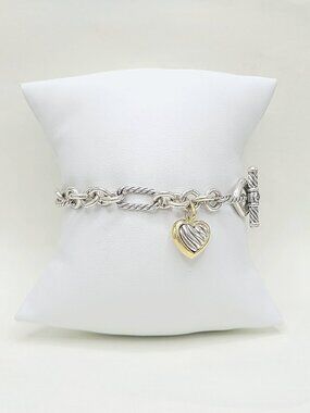 David Yurman Figaro Charm Bracelet w/ Heart w/ 18K Yellow Gold - Large - RARE